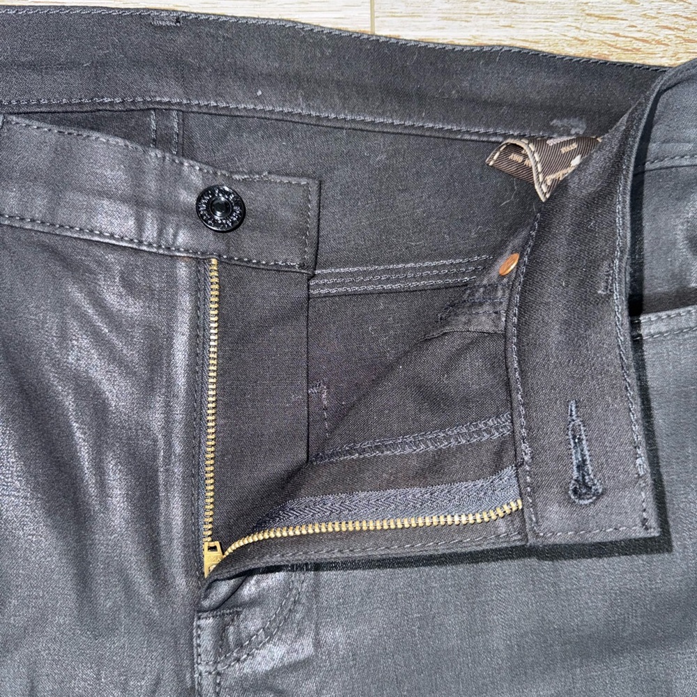For All Mankind Womens High Rise Coated Slim Wide Leg Jeans Size 32 in Black🖤 - Picture 3 of 11